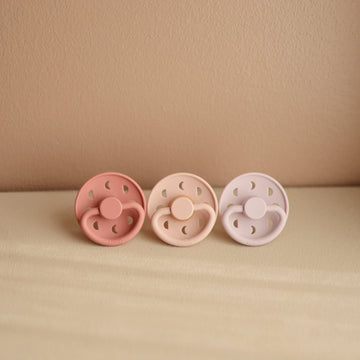 Frigg Moon Natural Rubber Baby Pacifier | Made In Denmark | Bpa-Free (Blush/Powder Blush, 0-6 Months) 2-Pack
