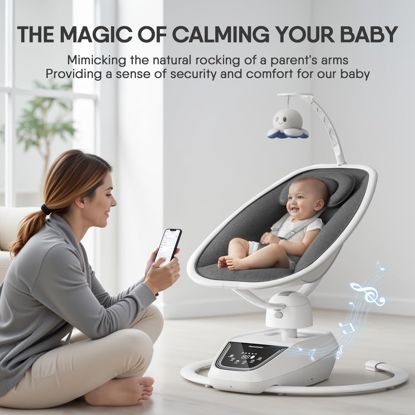 Baby Swings For Infants, Fasonbaby Multi-Motion Baby Swing, Bluetooth Infant Swing With 5 Motions & 4-Speeds, 10 Preset Soothing