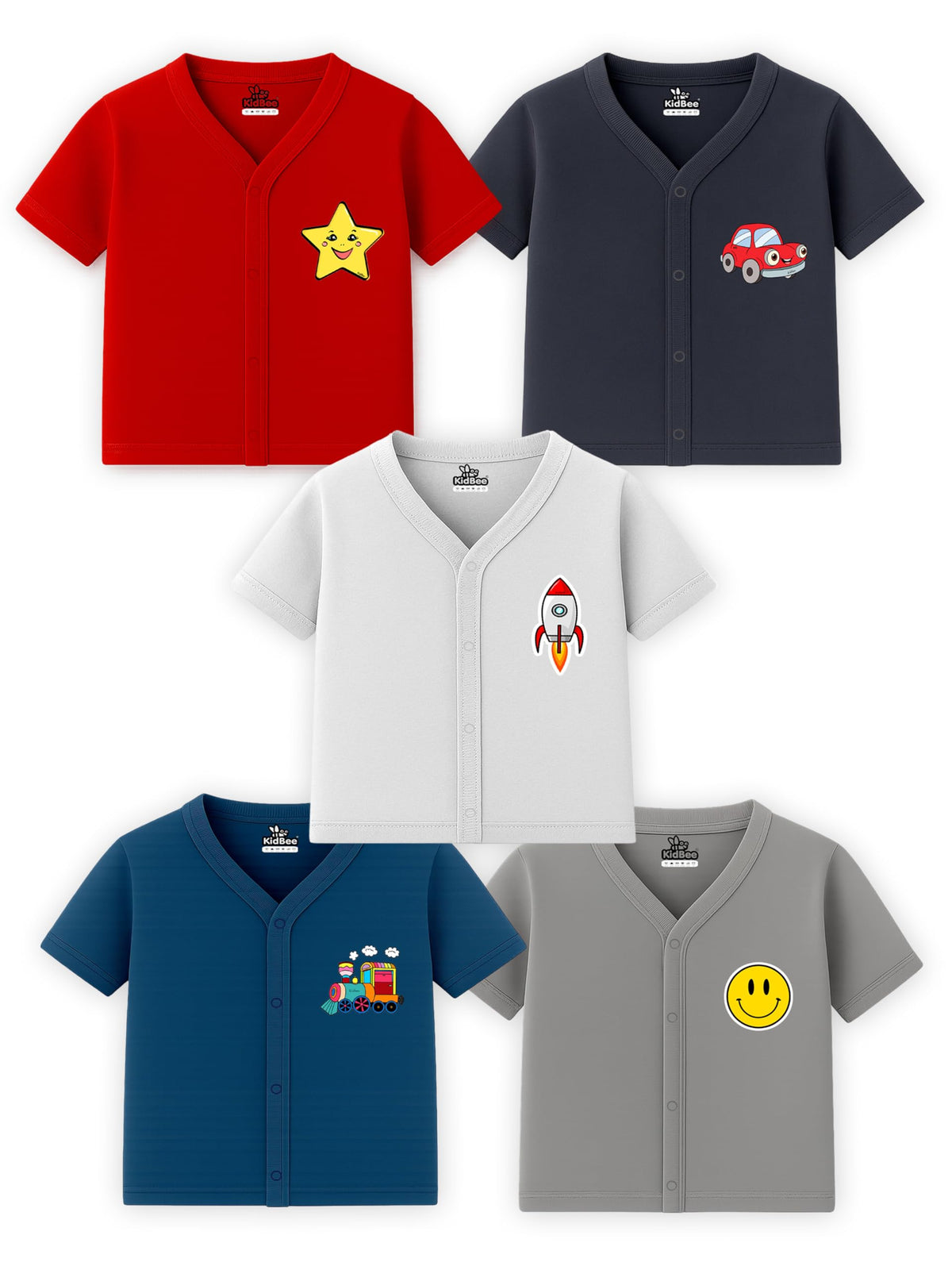 Kidbee Baby Cotton Half Sleeve Front Open Jabla Top/TShirt  Pack of 5 (in, Age, 9 Months, 12 Months, Regular, PLJHSMulti5pc