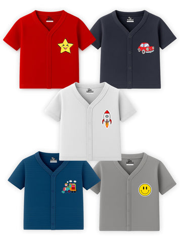 Kidbee Baby Cotton Half Sleeve Front Open Jabla Top/TShirt  Pack of 5 (in, Age, 9 Months, 12 Months, Regular, PLJHSMulti5pc