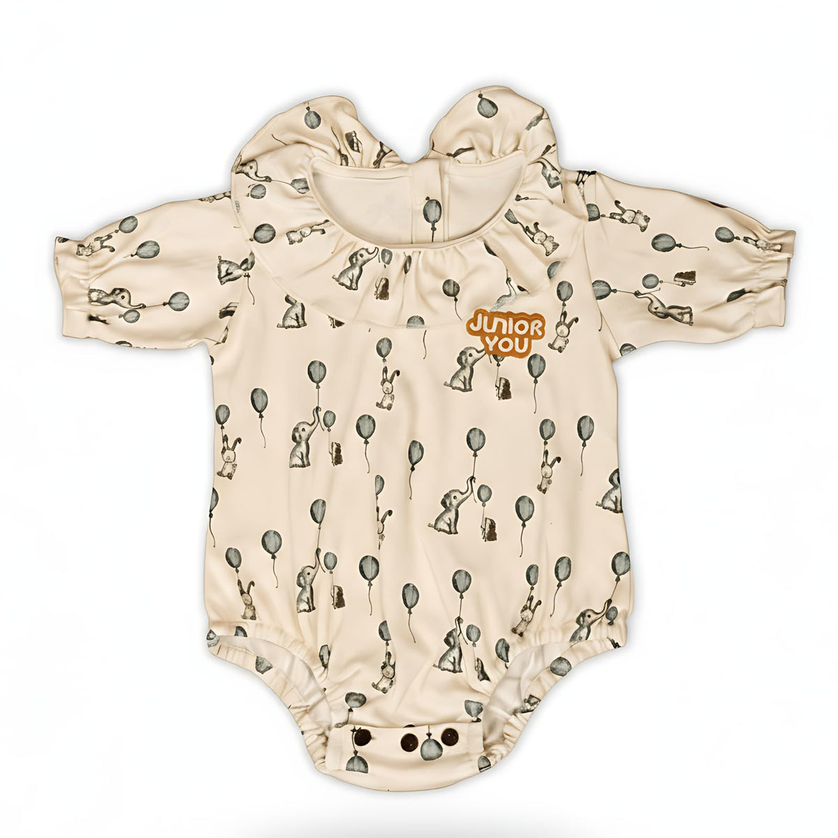 Junior You Organic Cotton Baby Girl Onesie Romper With Ruffles | Elephant Print Bodysuit For Newborn & Infant | Soft Breathable 