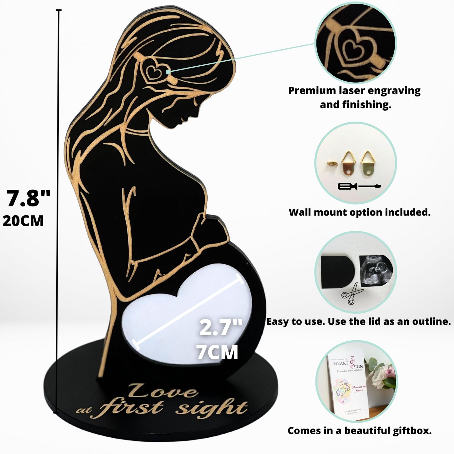 Heart'S Sign Baby Ultrasound Photo Frame - Expecting Mom Gift For Pregnant Friend | Pregnant Wife Gifts From Husband | Sonogram