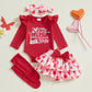 Fybitbo First Valentines Day Baby Girl Outfit Heart Letter Romper Ruffle Tutu Skirt Dress Newborn Infant Girl Clothes Set (Red-M
