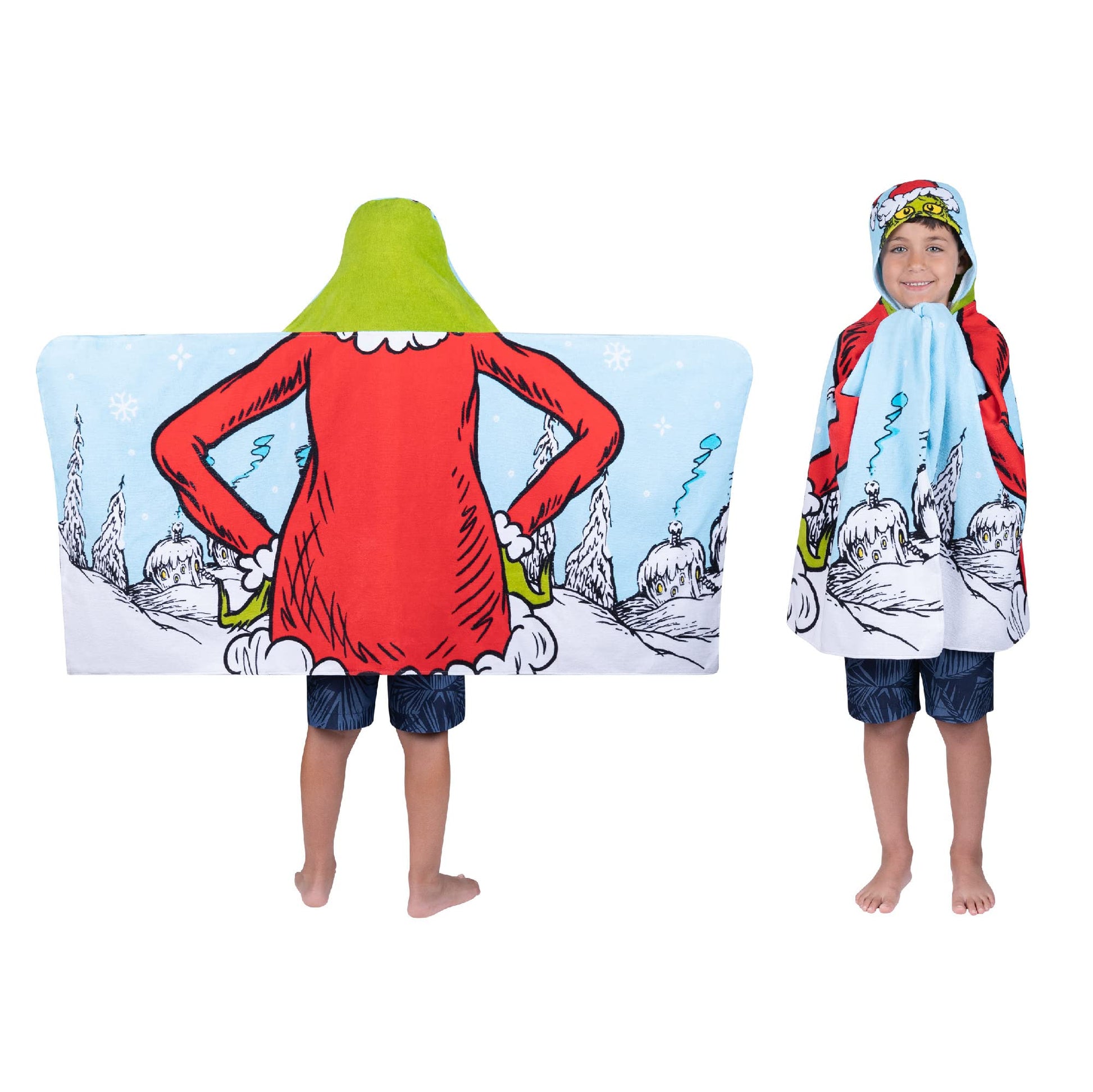 Franco Grinch By Dr. Seuss Holiday Kids Bath/Pool/Beach Soft Cotton Terry Hooded Towel Wrap, 24 In X 50 In,(Official Dr. Seuss P