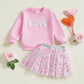 Lagkiyoj Toddler Girls Valentines Day Outfits Long Sleeve Letter Print/Embroidery Sweatshirt+Tulle Skirt Set Baby Clothes (Red L