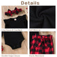 Aalizzwell Newborn Infant Baby Girls Christmas Outfits Ribbed Bodysuit Romper Buffalo Plaid Pants Set Fall Winter Xmas Clothes 0