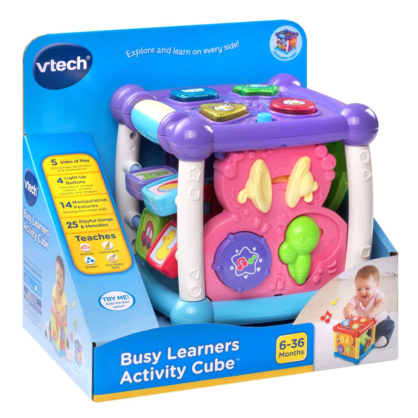 VTech Busy Learners Activity Cube, 5 sides of play, Purple