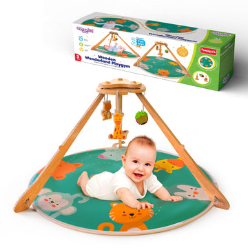Giggles Funskool Wooden Wonderland Playgym, Animal Printed Soft & Comfy Activity Mat For Tummy Time, Fun & Development Toy For B