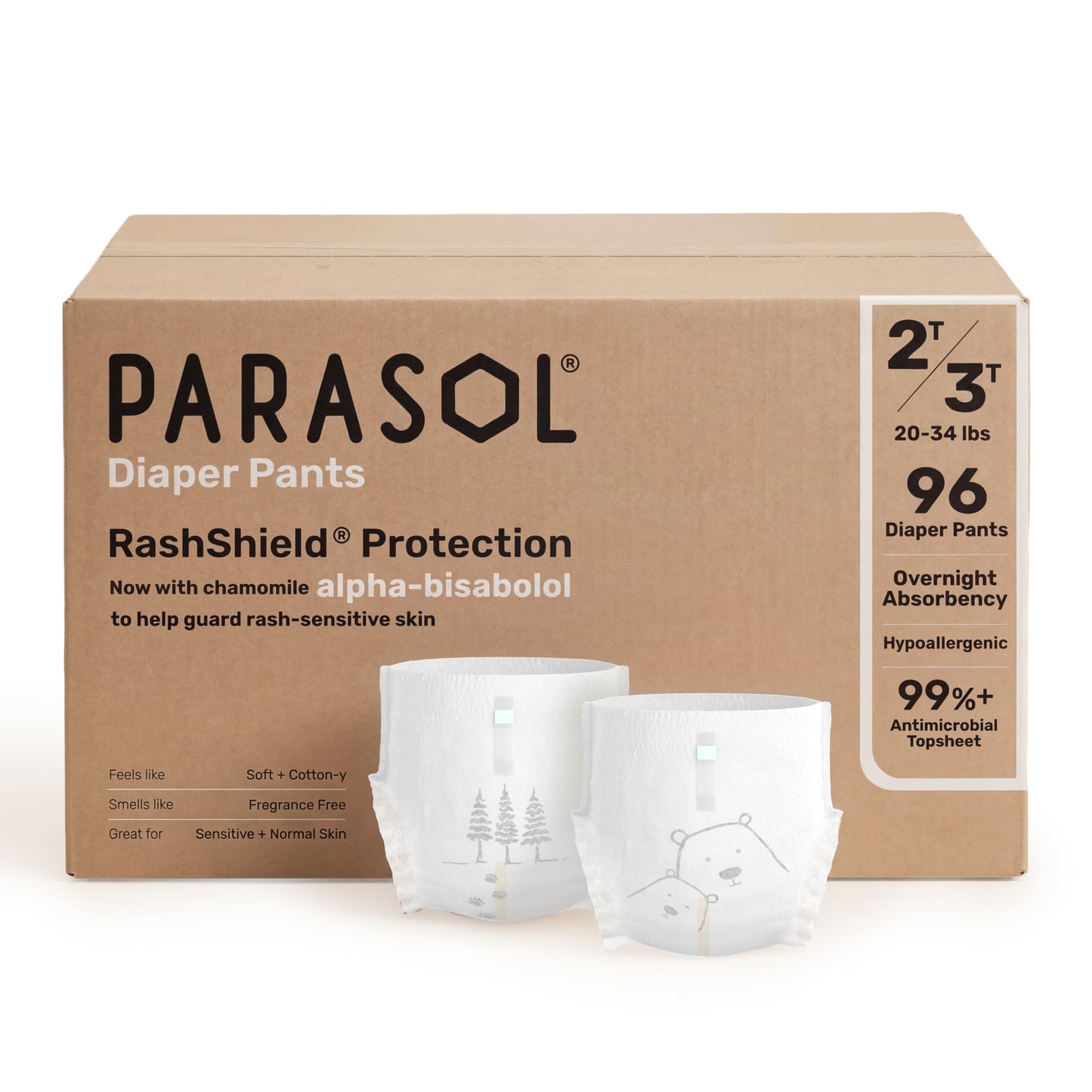 PARASOL Clear+Dry Diaper Natural Training Diaper Pants | Pure Ingredients, Water Based Ink, Non-Woven Fabric with Dermatest Exce