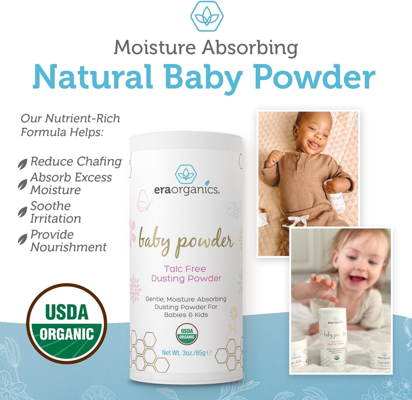 Usda Organic Baby Powder Talc-Free Dusting Powder - Soothing Organic Arrowroot, Calendula And Cornstarch Baby Powder For Newborn