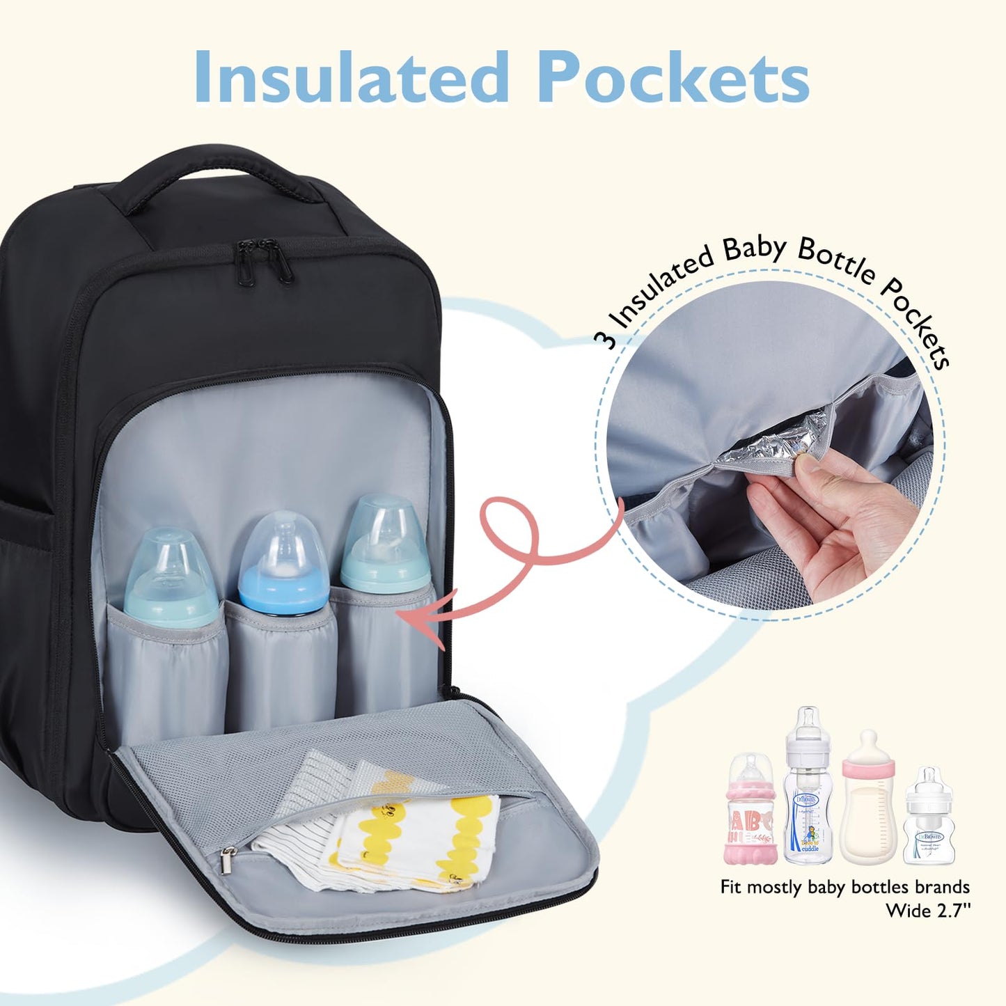 Mommore Diaper Bag Backpack Large Baby Bag 37L With 15.6'' Laptop Sleeve Mom Bags With Insulated Pockets, Changing Pad, Stroller