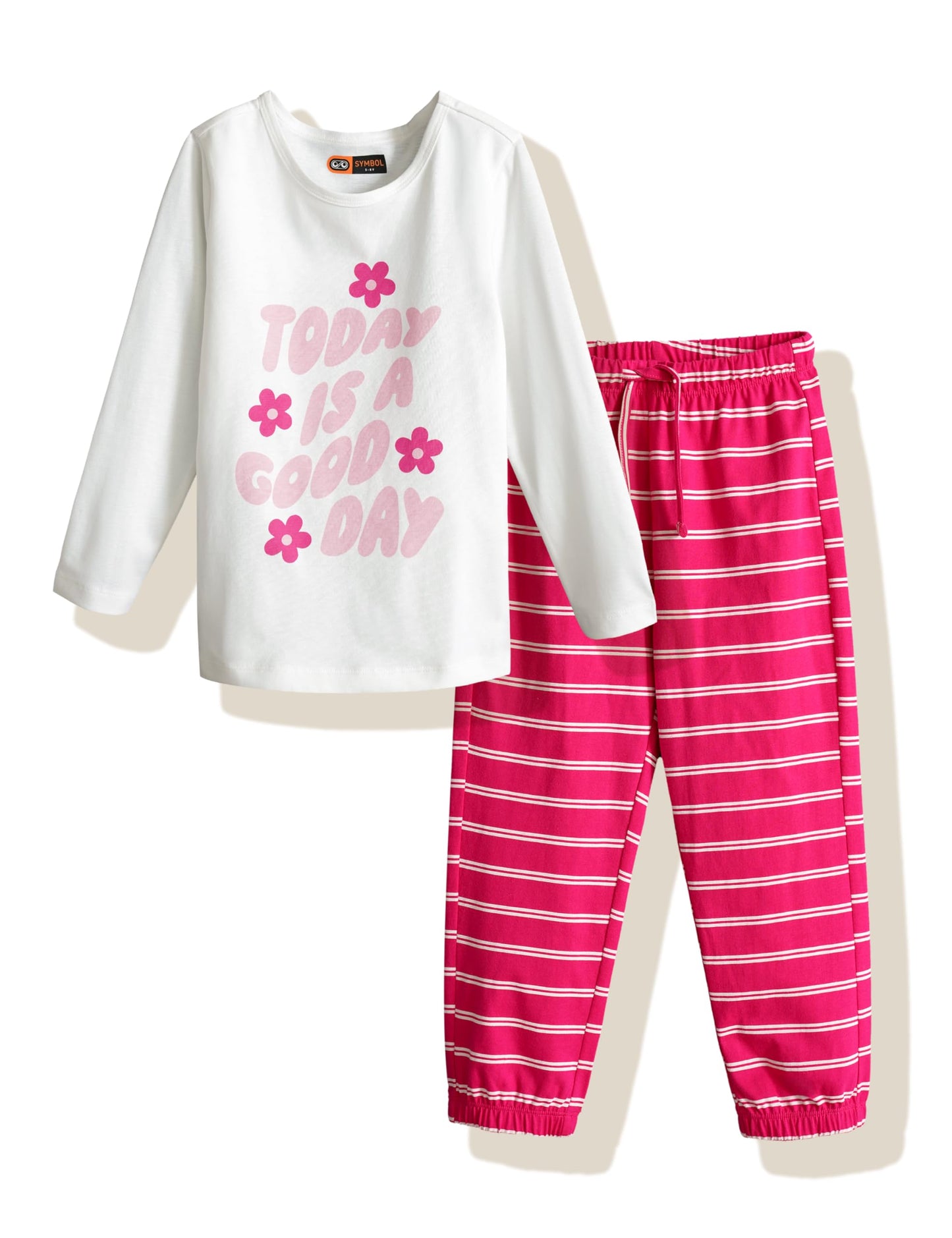 Amazon Brand  Symbol Girls Night Dress | 100% Cotton TShirt & Cuffed Pajama Set | Age 214 Years (SKSLGSS2604 (214 yrs)_Wh