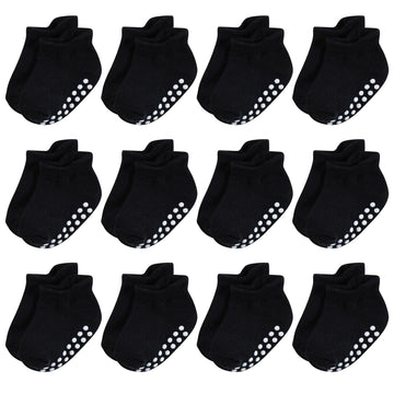 Hudson Baby Unisex Baby Non-Skid No-Show Socks, Black, 12-24 Months