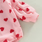Engofs Newborn Baby Girl Boy Valentine'S Day Outfit Long Sleeve Hearts Sweatshirt Romper With Headband Fall Winter Clothes Pink
