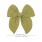 5.5 Inch Olive Green Fable Hair Bow: Handmade Linen Cotton Hair Clip For Girls - 1 Pcs