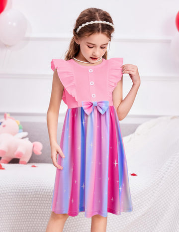 Arshiner Toddler Dress Little Girls Sleeveless Bow Tie Cute Pink Rainbow Valentine Birthday Party Sundress Size 4