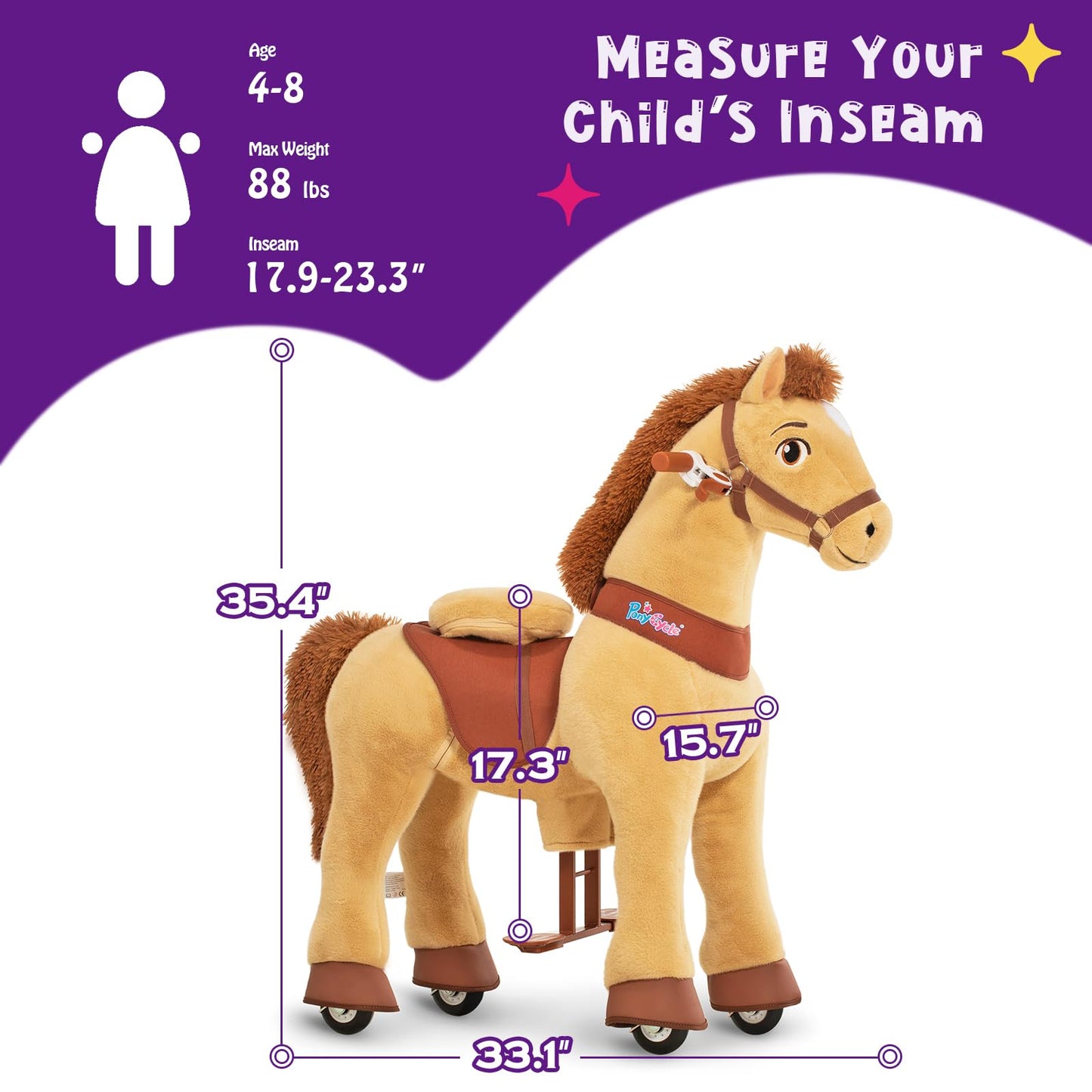 PonyCycle Horse Ride on Toys Riding Horses Rocking Horse Walking Pony Toys Essential Model E (with Brake/ 35.4 Height/Size 4 for