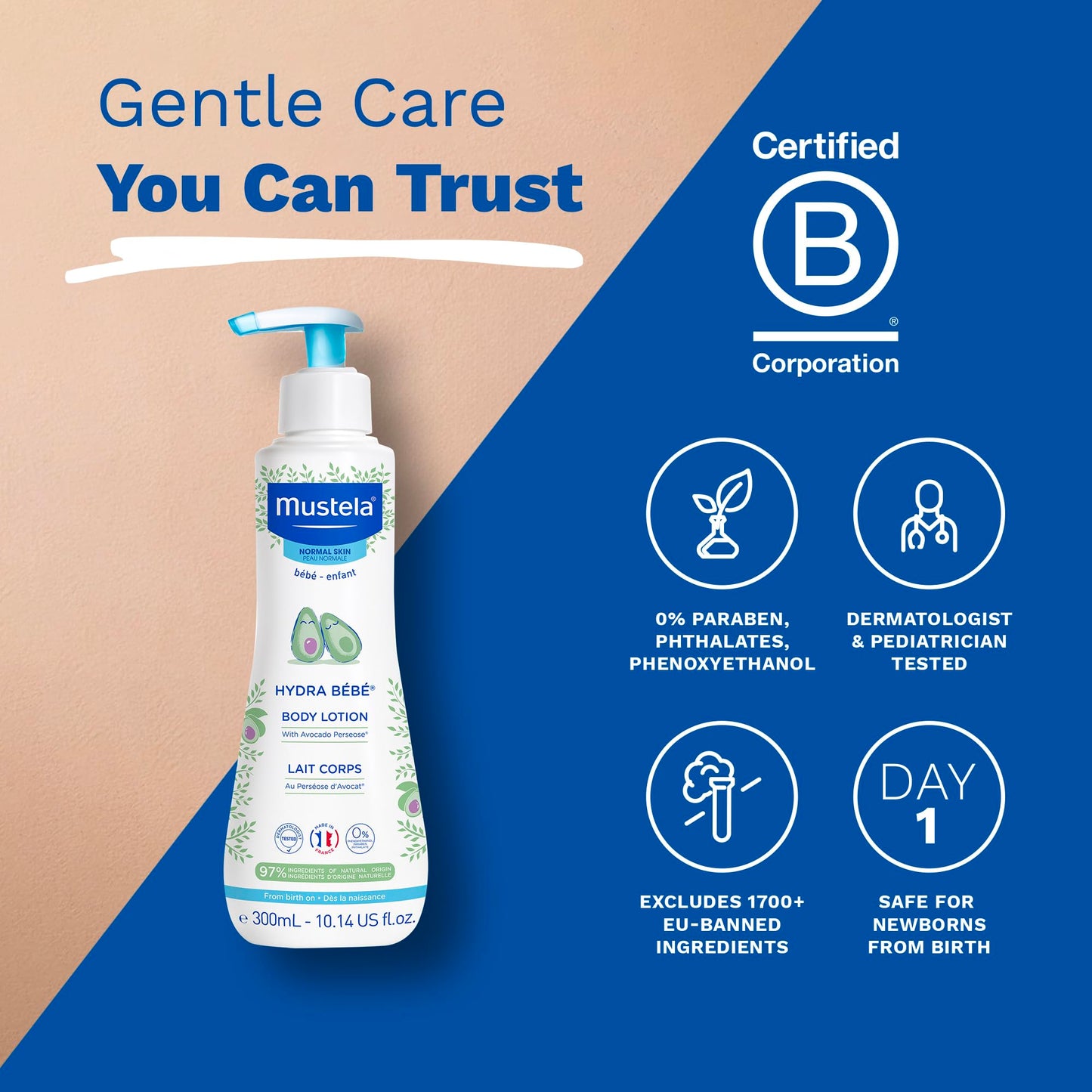 Mustela Hydra Bebe Body Lotion - Daily Moisturizing Baby Lotion With Natural Avocado, Jojoba & Sunflower Oil - 25.35 Fl. Oz.