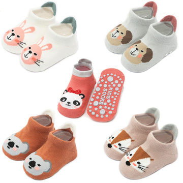 Exegawe Baby Socks With Grippers 5 Pairs Toddler Kids Cartoon Floor Ankle Non Slip Socks(Style B, M/1-3T)