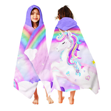 Unicorn Hooded Towel, Unicorn Beach Towel, Unicorn Towel For Girls 30' X 50', Pink Rainbow Microfiber Absorbent Quick Dry Bath