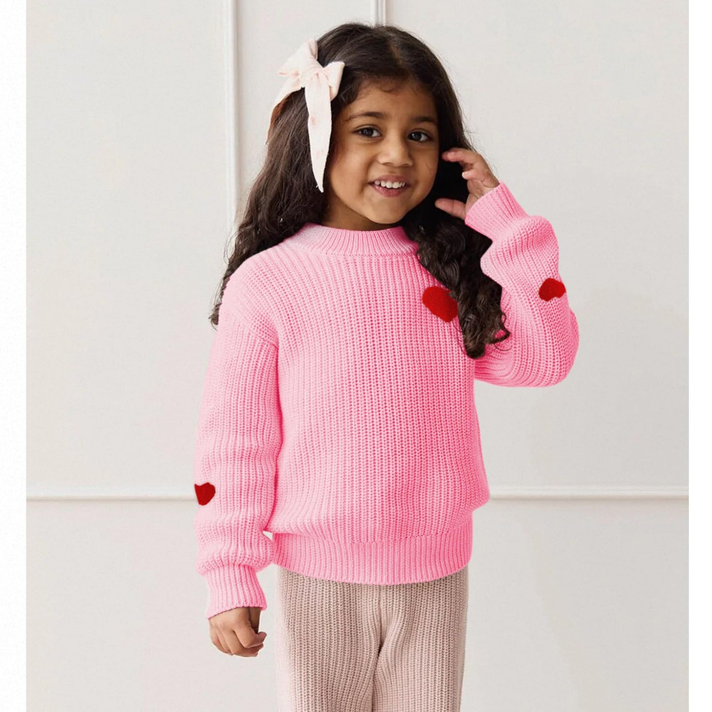 Boutikome Valentines Day Sweater Toddler Baby Girl Boy Heart Shirts Embroidery Knit Tops Spring Clothes Warm Winter Pullover(Pin