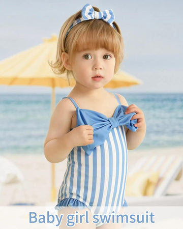 Mioglrie Baby Girl Swimsuit Infant 18-24 Month Bathing Suits Newborn Girls Summer Beach Swimwear Toddler Blue Ruffle Stripe One