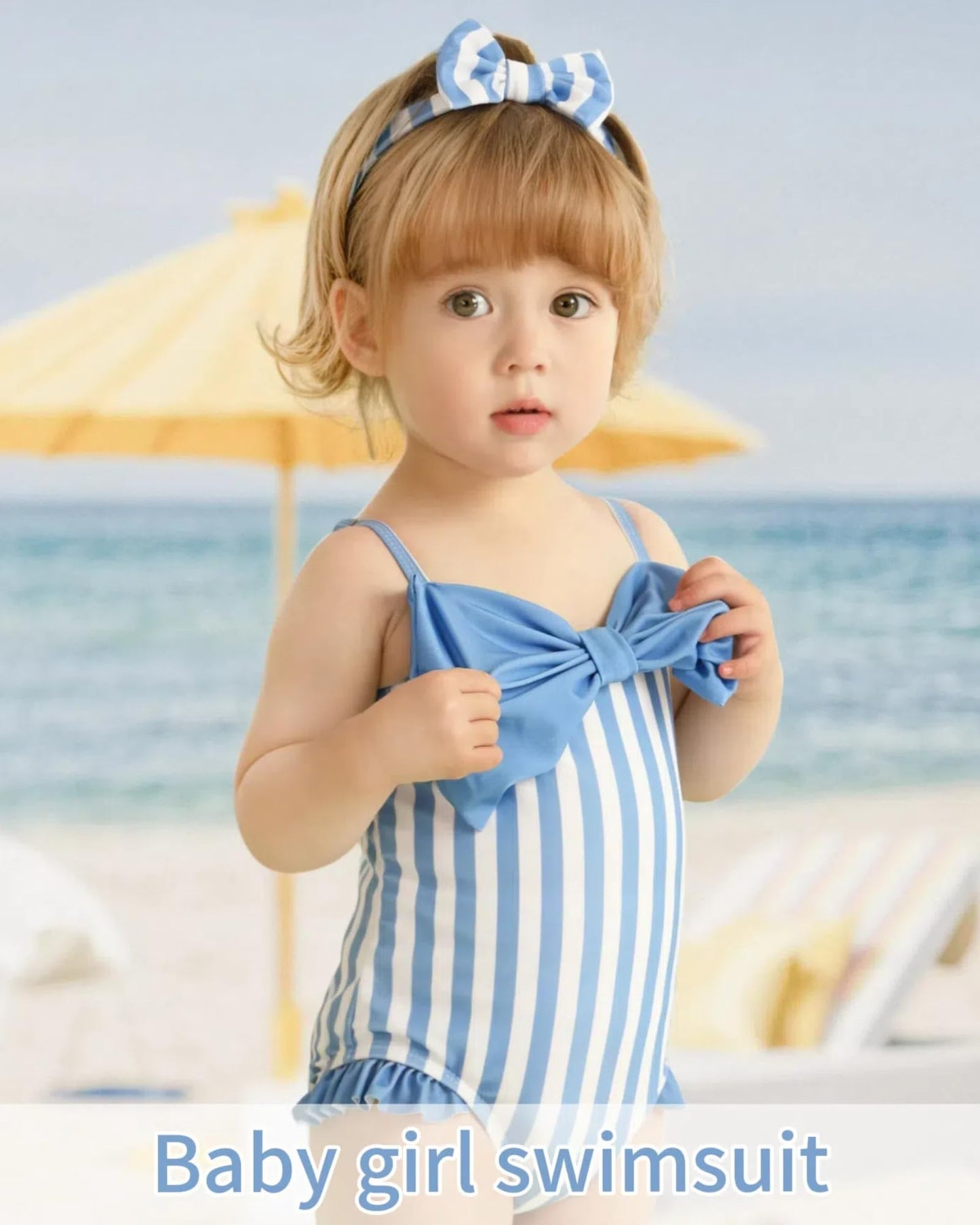 Mioglrie Toddler Girl Swimsuit 5T Bathing Suit Girls Blue Ruffle Stripe Summer Beach One Piece Swimwear For Baby Girls Swim Suit
