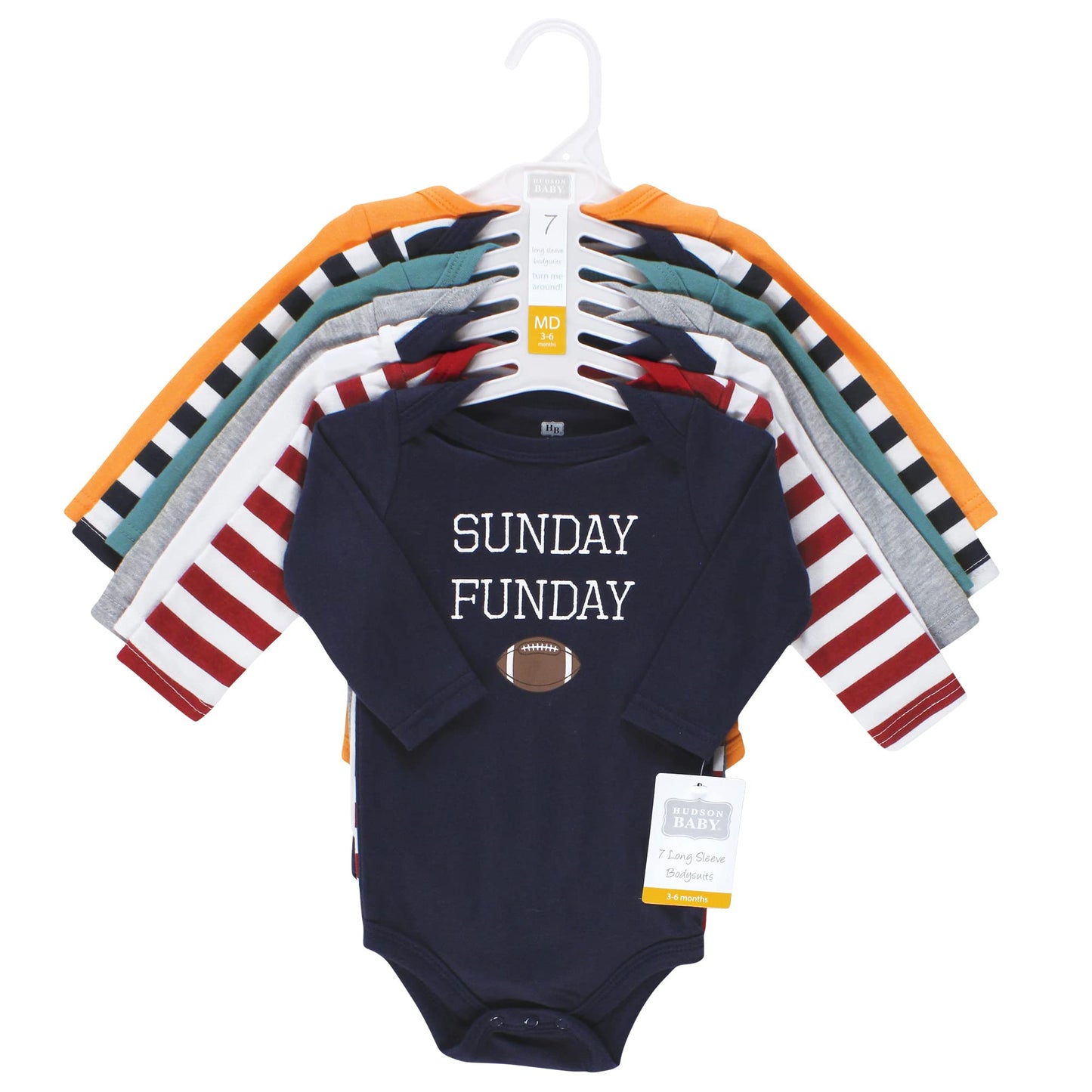 Hudson Baby Unisex Baby Cotton Long-Sleeve Bodysuits, Sports Stripes, 0-3 Months