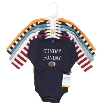 Hudson Baby Unisex Baby Cotton Long-Sleeve Bodysuits, Sports Stripes, 0-3 Months