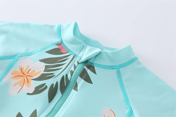 Sweegentle Baby Girl Beach Swimwear Long Sleeve Rashguard Upf 50+ -Sun Protective Sunsuit With Hat Aqua