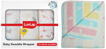 LuvLap Muslin Swaddle Birds White & LuvLap 100% Muslin Cotton 6 Layer Baby Blanket/Baby Quilt for Newborn to 3 Years, Ice Cream