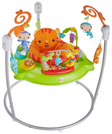 Fisher-Price Tiger Time Jumperoo Baby Bouncer Activity Center with 360-Degree Rotating Seat, 3 Adjustable Height Settings, Music