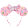 Fanyity Mouse Ears, Sequin Mouse Ears Headband For Boys Girls Women Halloween Birthday Party (Birthday Bear Pink)