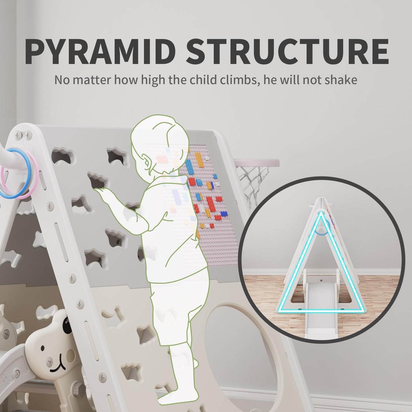 Unicoo Childrens 7 In 1 Multi-Functional Climbing Pyramid Set With Slide, Kids Climbing And Sliding Set For Home, Daycare (Ku-C0