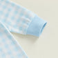 Bagilaanoe Infant Baby Boy Valentines Day Outfit Clothes Plaid Long Sleeve Romper One Piece Jumpsuit Pants (Blue, 12-18 Months)