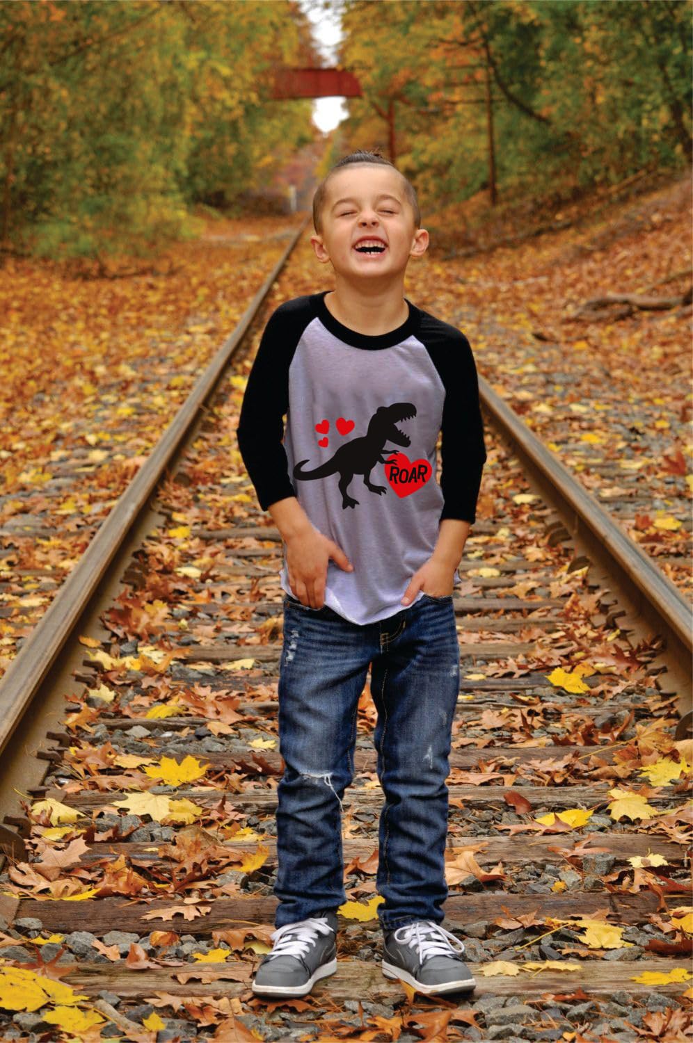 Xfsjgna Valentines Shirts For Girls 6T Boys Valentine'S Day Dinosaur Heart Graphic Kids Tees Raglan Toddler Long Sleeve Tops Bla