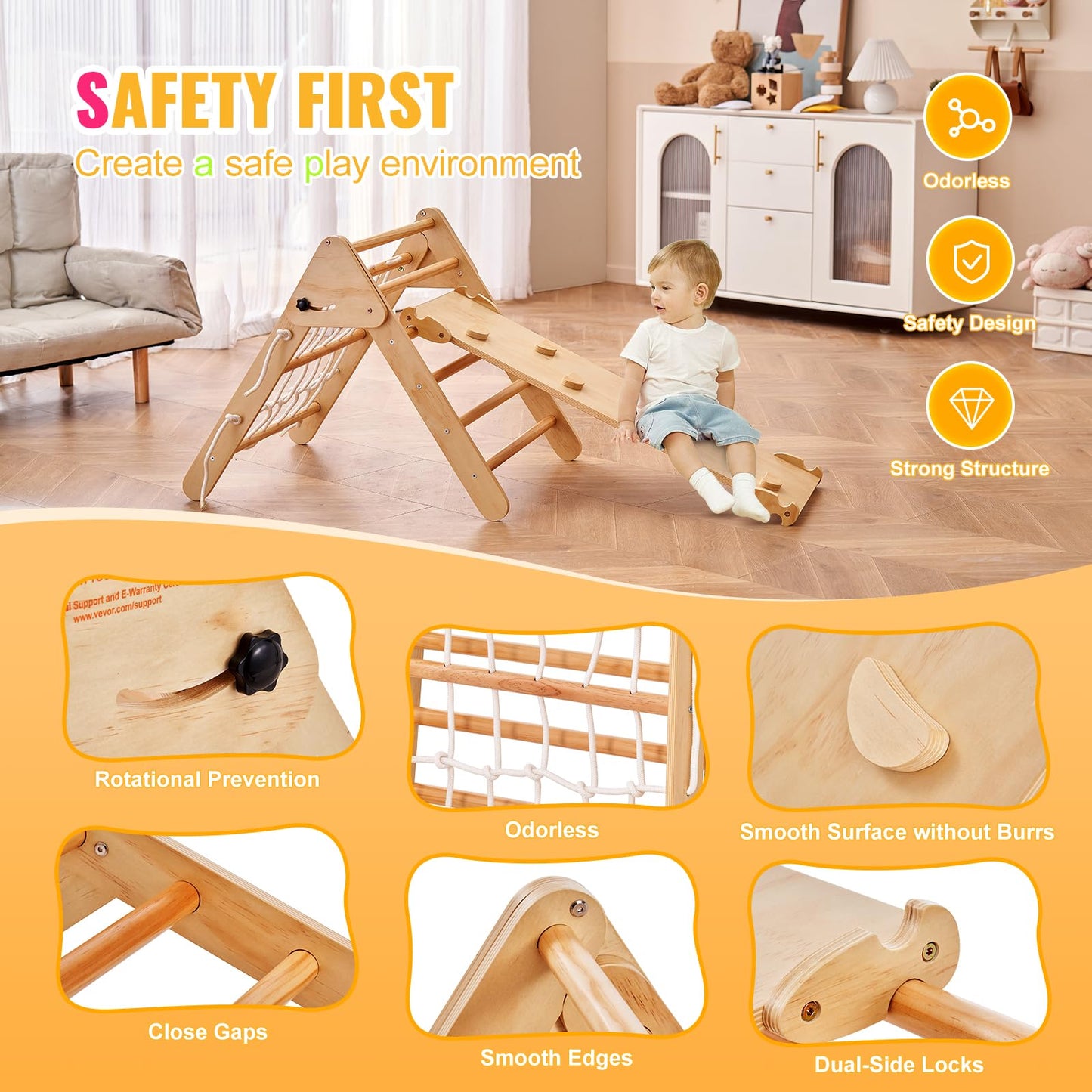 Vevor Pikler Triangle Set Climber 4 In 1, Montessori Foldable Climbing Set, Large Size Toddler Climbing Toys Indoor With Triangl