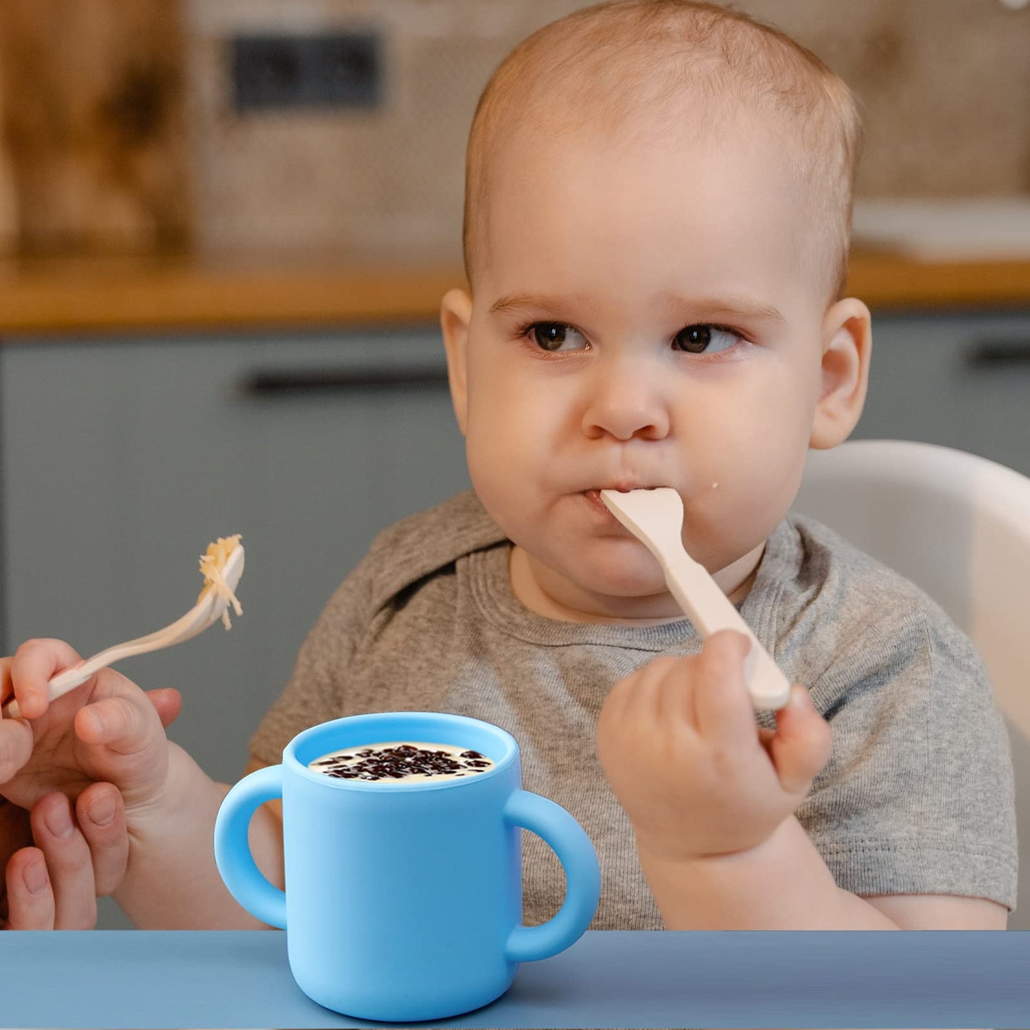 2 Pack Silicone Training Cup For Infants, Drinking Toddler Cup For Baby And Toddler - Boy Learner Cup Transition Cup 5 Oz(Blue/G