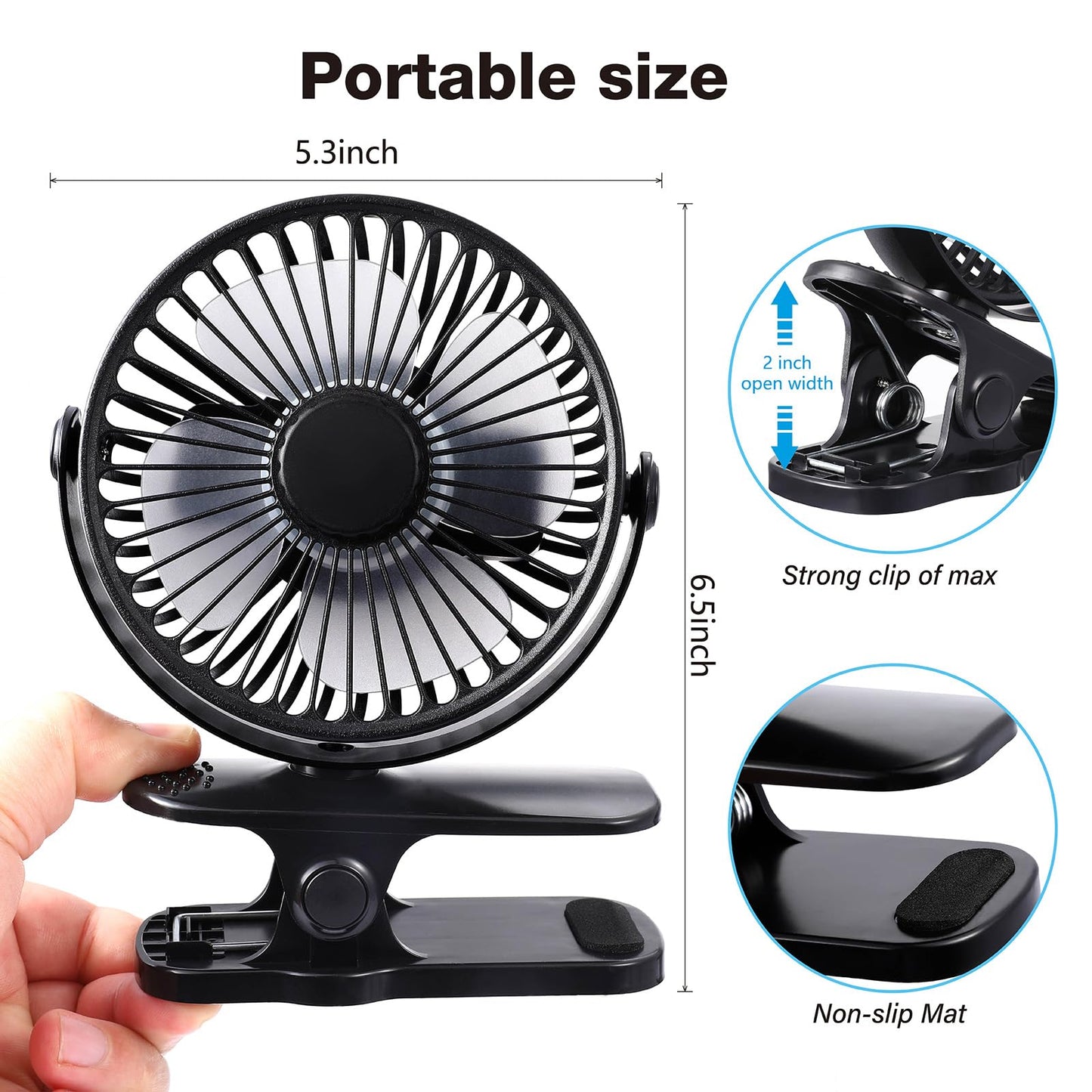 Portable Clip On Fan, Clip Stroller Fan, Usb Rechargeable Personal Mini 360? Rotate Cooling Table Fan For Home Office Car Seat C
