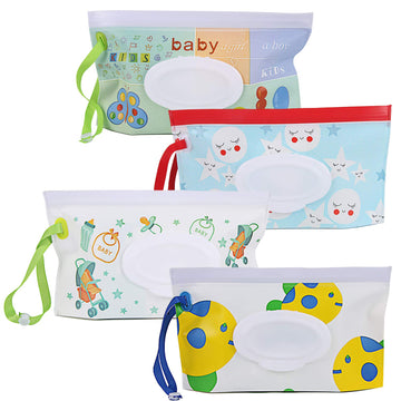 Febsnow 4 Pack Baby Wipes Container, Reusable Portable Wet Wipe Pouch,Wipe Dispenser Container,Baby Travel Wet Wipe Holder