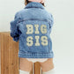 Visgogo Toddler Baby Girl Jacket Big Sis Matching Set Embroidery Jean Long Sleeve Cardigan Button Denim Coat (Blue-Big Sis, 18-2