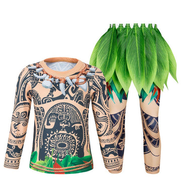 Jurebecia Maui Costume For Toddler Boys Halloween Dress Up Kids Birthday Theme Party Outfit 3-Pieces Cotton Costumes Ocean Adven