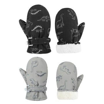 Fynnsure Toddler Mittnes Lined Fleece Snow Gloves For Boys Girls Winter Kids Gloves Baby Mittens Black & Gray 1-2 Years