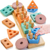 HELLOWOOD Montessori Toys for 1 2 3 Years Old, Wooden Sorting & Stacking Toys for Toddlers 1-3, Education Preschool Toddler Puzz