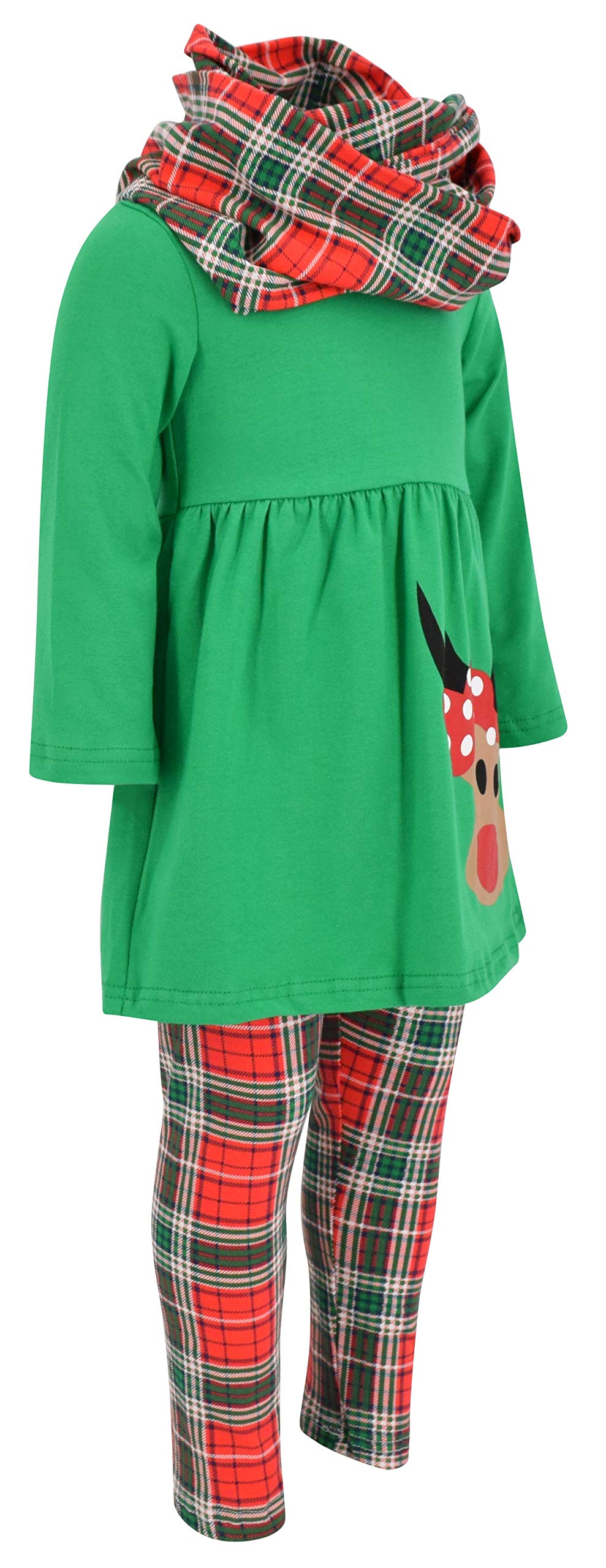 Unique Baby Girls 3 Piece Christmas Reindeer Legging Set Outfit (4 Years, Green)