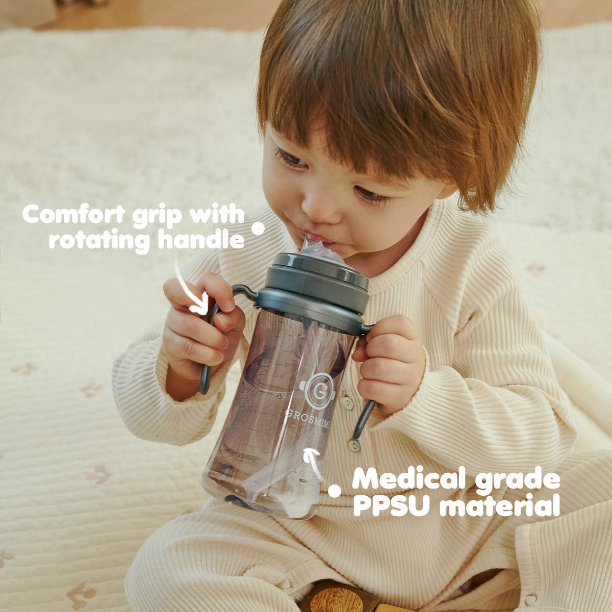 Grosmimi Spill Proof No Spill Magic Sippy Cup With Straw With Handle For Baby And Toddlers, Customizable, Ppsu, Bpa Free 6 Oz (A