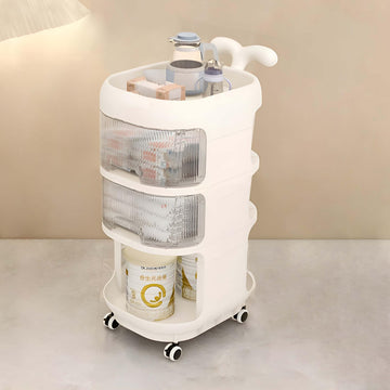 Kimana 3Tier Plastic Storage Trolley With Dustproof Drawers & 360 Wheels  MultiPurpose Organizer For Baby Clothes, Kitchen, B