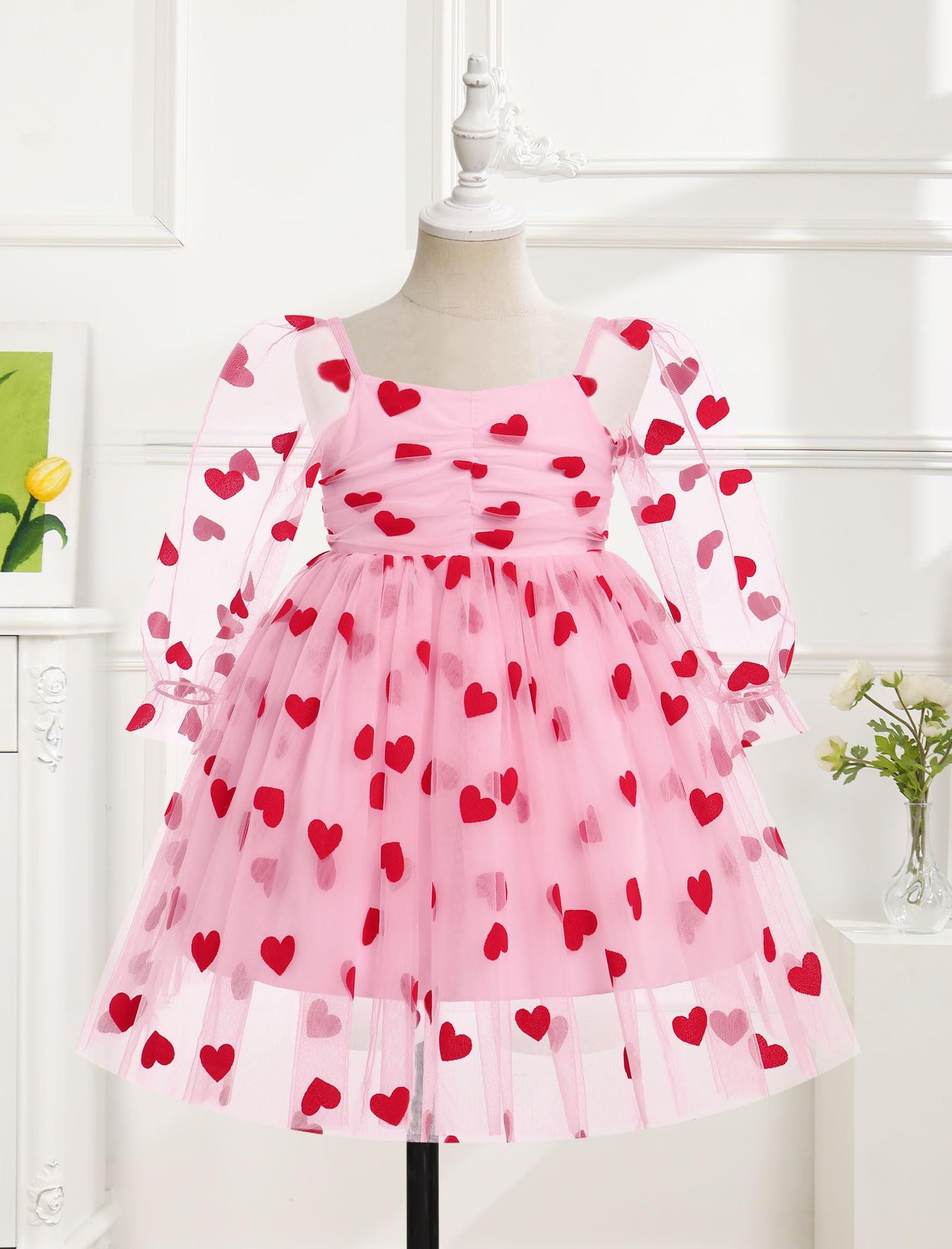 Idopip Toddler Baby Girls Dresses Valentines Day Sequin Heart Tutu Dress Infant Smocked Wedding Flower Girl Dress Formal Pageant