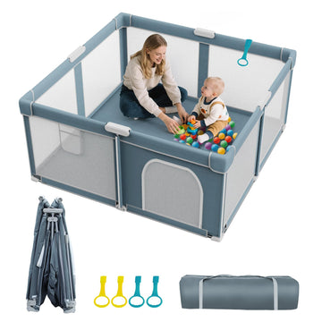 Foldable Baby Playpen - 70  59 Collapsible Play Pen for Babies and Toddlers - Indoor Outdoor Foldable Play Yard with 4 Handles -