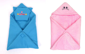 CTMKIDS Baby Wrap with Cap for Kids 74x74 cm  Blue & Single Baby Wrap with Cap for Kids 74x74 cm  Pink